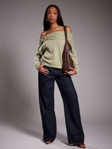 NYA SZN Top Long Sleeve Fold Over Metal Detail Loose Oversized Knit Knitwear Sweater Everyday Casual Modest Office Teacher Back To School Old Money Church Fall Winter Suitable For Commuting Thanksgiving Christmas NYE New Years Eve Outfits For Women