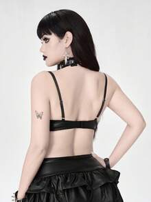 ROMWE Grunge Punk Fashionable Sexy Dark Punk Studded PU Underwire Bra