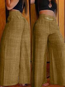 SHEIN Unity Women's Loose Wide Leg Blue Pants With Metal Chain Decoration For Summer Fall Cloth For Women - Brown - View 1