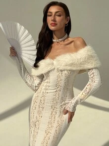 Aloruh Váy ren trễ vai thanh lịch cho nữ, trang phục dự tiệc mùa thu, trang phục mùa thu cho nữ, trang phục mùa đông cho nữ, trang phục mùa đông cho nữ, trang phục mùa đông, trang phục mùa đông cho nữ, váy dự tiệc dài cho nữ, váy dự tiệc thanh lịch cho nữ, váy dự tiệc cho khách dự tiệc, váy cho khách dự tiệc, váy trang trọng cho khách dự tiệc, váy dạ hội, váy cưới sang trọng cho đám cưới, áo ống trắng, váy dài tay thanh lịch, hẹn hò, lãng mạn, gợi cảm - trắng - Xem 8