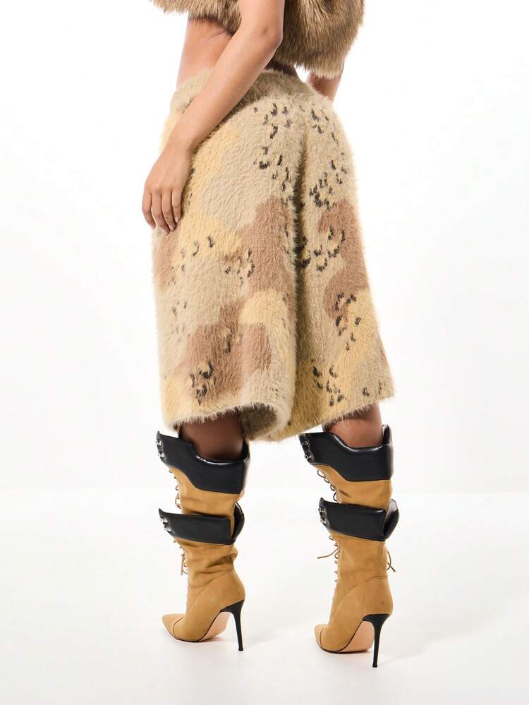 SUMWON WOMEN Fuzzy Knit Wide Leg Shorts With Drawstring Waist