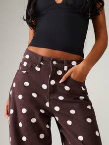 MISSGUIDED Wide Leg Polka Dot Print Pants High Rise Brown White Party Evening Occasion Statement Fashion Wide Flare Pants - Multicolor - View 4