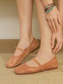 Styleloop Brown Woven Mesh Comfortable Minimalist Breathable Elegant Slingback Flat Sandals, Suitable For Summer Vacation And Boho Style - Brown - View 7