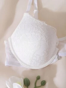 DelicateAllure 1pc Front Closure Cute & Sexy Push-Up Underwire Bra For Women - Blue - View 5