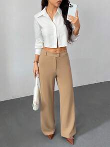 SHEIN PETITE Women's Elastic Solid Color Elegant Suit Pants Autumn And Winter Matching