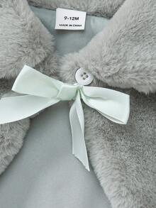 SHEIN Elladie kids Baby Girl White Fluffy Thermal Lined Warm Casual Elegant Jacket, Suitable For Everyday Wear, Autumn/Winter - Green - View 3