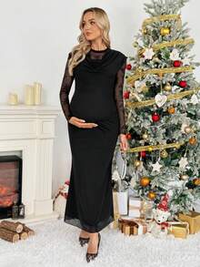 SHEIN Maternity Dresses,Christmas Costumes,Gender Reveal Dress,Maternity Dress, Baby Shower Dress - Black - View 5