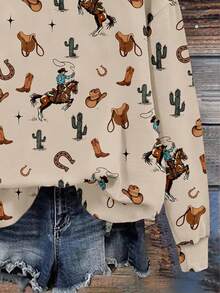 SHEIN LUNE 休闲简约印花图案圆领宽松女式运动衫秋冬女士服装 - 彩色 - 查看 3