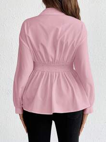 SHEIN Áo sơ mi dài tay tối giản màu trơn dành cho bà bầu, mặc hàng ngày - Hồng - Xem 2