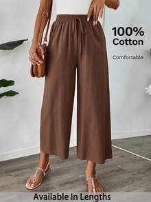 SHEIN PETITE CURVE Quần ống rộng màu trơn thường ngày cỡ lớn - Cà phê nâu - Xem 1