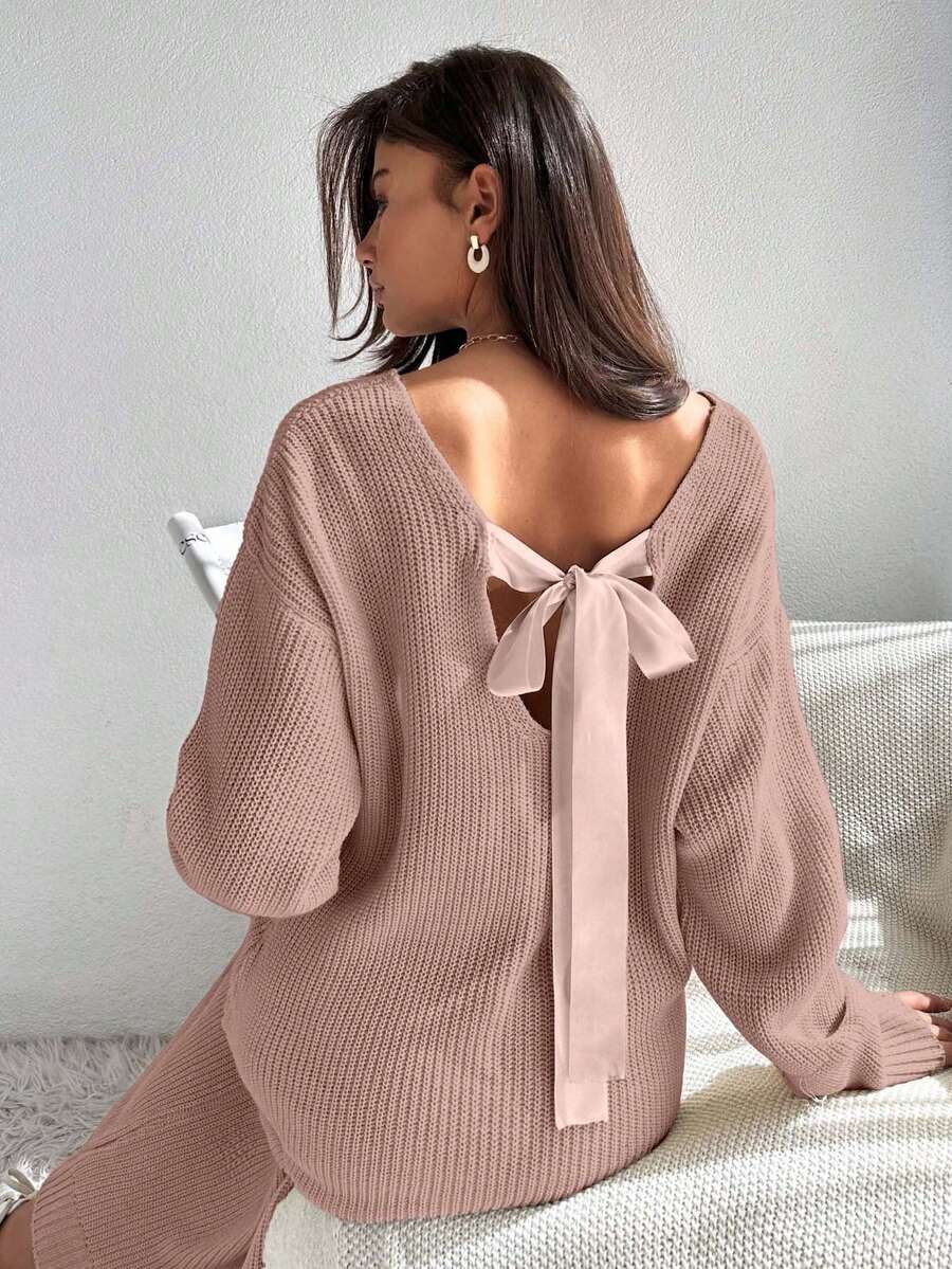 SHEIN Cottnline Satin Ribbon Detail On Back Dress Elegant Cute Simple Casual Street - Pink - View 1