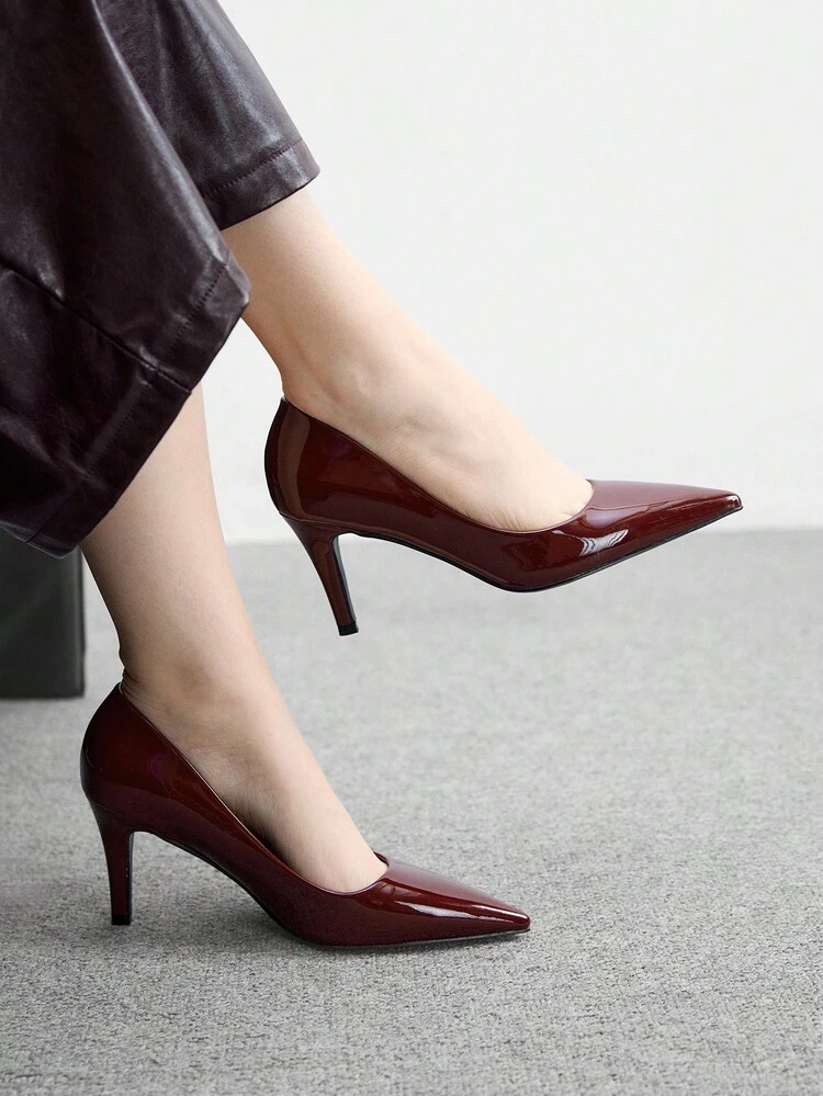 CUCCOO BIZCHIC Pointed Toe Stiletto High Heel Burgundy Women's Fashion Minimalist High Heel Pumps, Suitable For Daily, Commute, Party, Work Outfit Spring Shoes