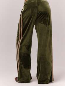 MUSERA Wide Leg Side Stripe Velour Thick Tie Waist Band Low Waist Joggers   Old Money Cute Country Cottage Core Casual Lounge Pants For Women Butterscotch   Winter   Pants Lounge Sweatpants - Army Green - View 4