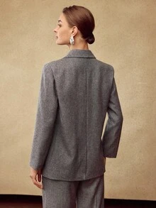 MOTF PREMIUM 女式羊毛花呢亮灰色西装外套，秋冬 - 灰色 - 查看 3