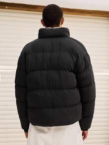 SWAVVY 男士冬季休闲经典字母刺绣高领保暖加厚外套 - 黑色 - 查看 2