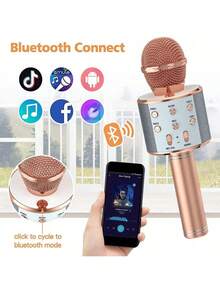 Microphone Audio Integrated Microphone Home Singing K Wireless Bluetooth Can Be Inserted TF ,USBCard Play Music Outdoor Party Family Gathering,Microphone,Mic,Wireless Microphone - 彩色 - 查看 3