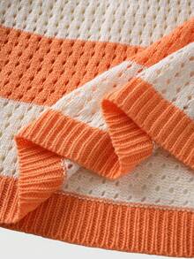 ROMWE MEN Prep 男士学院风条纹字母刺绣毛衣，适合情人节、秋冬季穿着，长袖上衣 - 橘色 - 查看 8