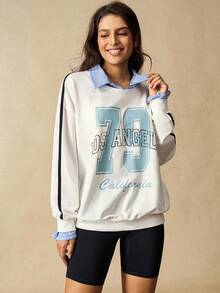 VARSIVA Women's Letter Print Drop Shoulder Long Sleeve Loose Fit Sweatshirt - Multicolor - View 5