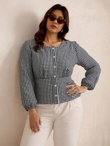 Vionelle Chemise à carreaux à manches longues et col rond pour femmes grandes tailles, nouvelle collection automne. Élégante pour le travail et le port quotidien - Multicolore - Voir 7