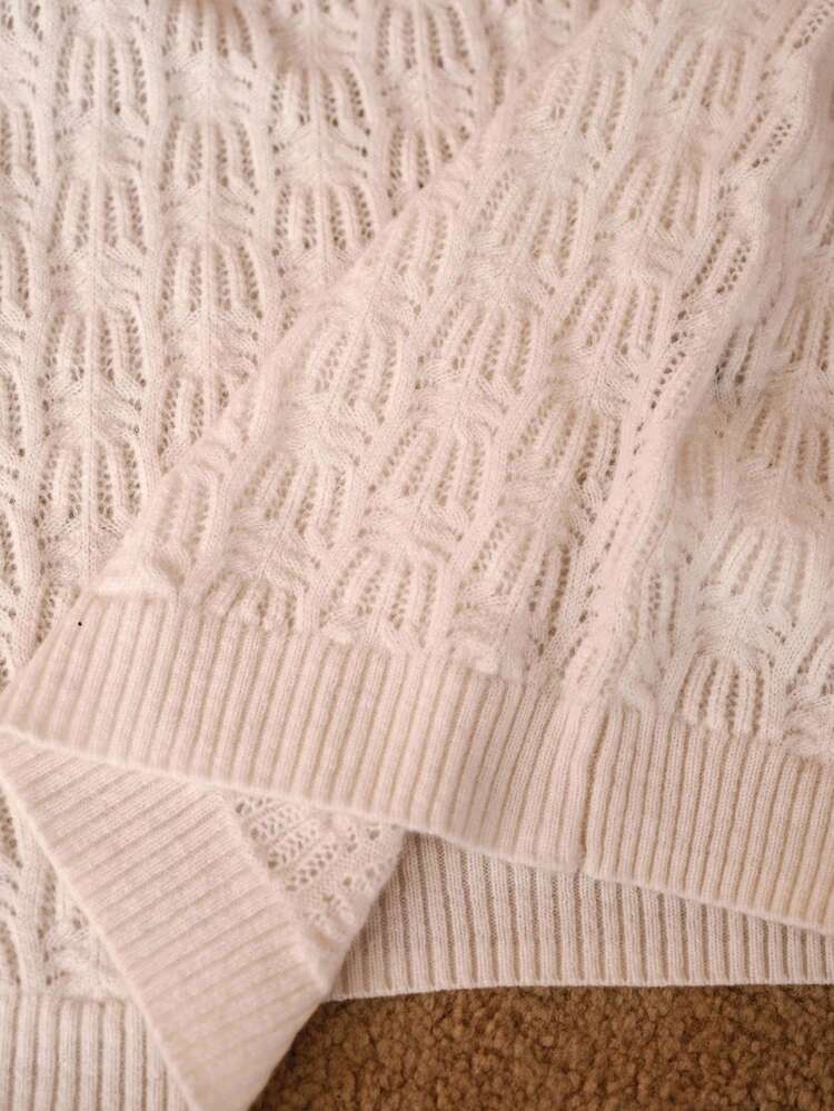 100% WOOL POINTELLE KNIT ALL-MATCH VERSATILE CREW NECK SWEATER