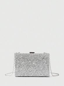 SHEIN BAE Nhẹ, Túi hộp trang trí kim cương giả cỡ nhỏ dành cho doanh nhân, Ví cô dâu hoàn hảo cho đám cưới, Túi dạ hội & sự kiện tiệc tùng, Túi đựng đồ ăn tối Quyến rũ, thanh lịch, tinh tế, Kim cương giả sang trọng yên tĩnh cho cô gái dự tiệc, phụ nữ, cô dâu Hoàn hảo cho bữa tiệc, bữa tối/tiệc, cho - Bạc - Xem 2