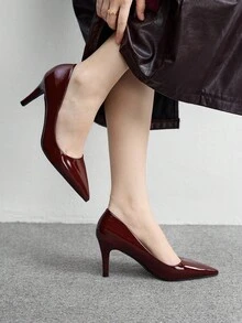 CUCCOO BIZCHIC 尖头细高跟酒红色女士时尚简约高跟鞋，适合日常、通勤、派对、工作装 - 酒紅色 - 查看 3