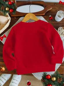 Baby Girl Snowman & Carrot Print Casual Red Crew Neck Long Sleeve Sweatshirt, Cartoon Cute & Fun Christmas Vibe, Autumn/Winter - Red - View 2
