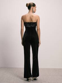 ATUI Studio Elegant Black Summer Night Out Off Shoulder Fuzzy Jumpsuit,Tight-Fitting Long Sleeve Sweater,Thermal Lined Thick Autumn/Winter Jumpsuit For Parties - Black - View 2