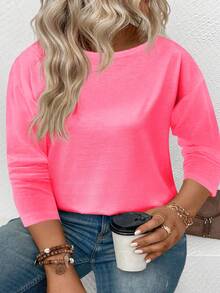 EMERY ROSE Damen Rundhals Langarm Lässig Oversize T-Shirt, geeignet für Sommer und Herbst