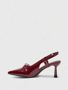 CUCCOO BIZCHIC Pointed Toe Stiletto Heel Bowknot Burgundy Backless Fashionable Minimalist Women's High Heel Pumps - Burgundy - View 9