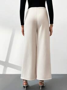 MaterniWear Pantaloni casual larghi in vita regolabile, morbidi e comodi, per gravidanza, tinta unita - Albicocca - Visualizzare 2