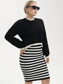 Aveloria Rosie Elegant French Style Polka Dot Print Ruffle Collar Waist Fit & Flare Long Sleeve Dress, Versatile - Black and White - View 3