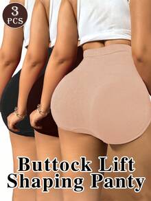 3 chiếc quần lót định hình bụng liền mạch cho nữ cỡ lớn, kiểm soát bụng phẳng, giảm béo, nâng mông, màu trơn, họa tiết hình học, co giãn cao, định hình cơ thể - Nhiều màu - Xem 3