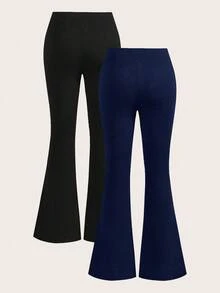 SHEIN EZwear 两件套腰带交叉设计修身高腰喇叭裤，休闲大码，适合春秋季穿着 - 彩色 - 查看 2