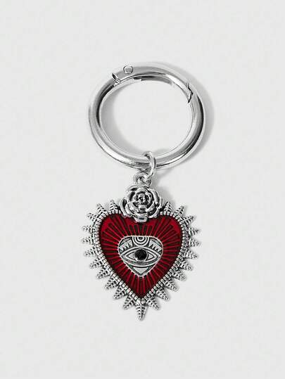 ROMWE Goth 1pc Retro Heart-Shaped Keychain, Heavy-Duty Heart-Shaped Shaped Bag Ed Drops Of Oil Demon Eyes Love Pendant Accessories, Suitable For Halloween Gifts, Keychain Metal Key Ring Purse Bag Backpack Car Charm Earphone Accessory Car Accessories Women Key