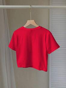SHEIN EZwear 休闲简约红色圆领短袖修身短款女式T恤 - 紅色 - 查看 2
