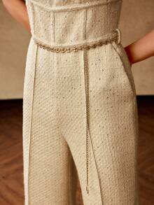 MOTF PREMIUM 链条腰带粗花呢喇叭腿连体裤，冬季，约会