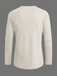 Manfinity Homme Áo thun nam tay dài trơn màu, thoải mái, đa năng cho mùa thu - Màu be - Xem 2