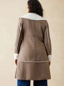 Boho Mama 秋季孕婦秋冬休閒長袖長版大衣 - 棕色 - 查看 6