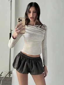 Aloruh Nuevos mini shorts de mujer para otoño/invierno, pantalones farol, pantalones harem, pantalones culotte a cuadros en marrón, pantalones de mujer para otoño, shorts de mujer