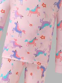 Set de 3 piezas de pijama de niña con camiseta de manga larga y pantalones con estampado de unicornio de dibujos animados