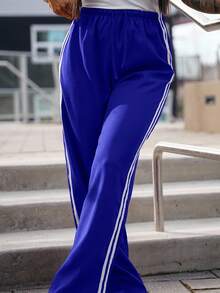 SAYEHFBABY Women's Casual Side Stripe Drawstring Relaxed Straight Pants Fall Cloth For Women - Royal Blue - View 6