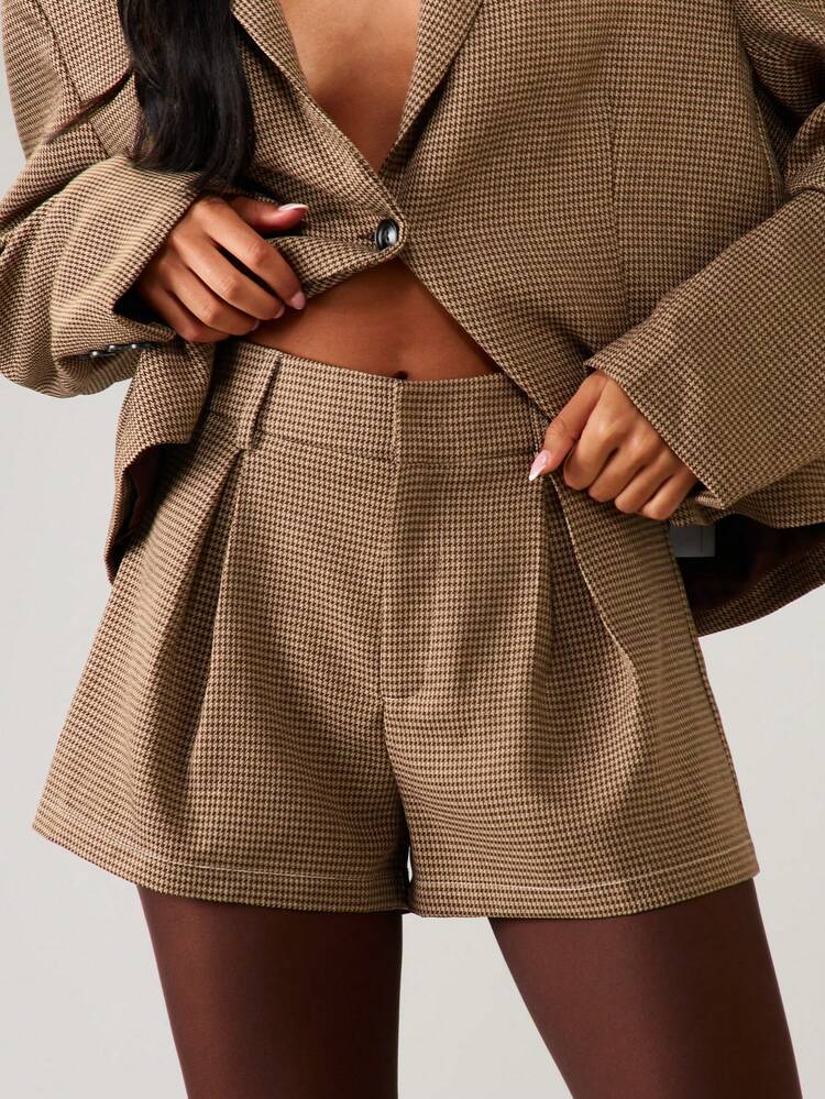 MISSGUIDED ツイード ハイウエスト プリーツ ワイドレッグ ミニショーツ 冬 秋 ビジネス プロフェッショナル オフィスウェア