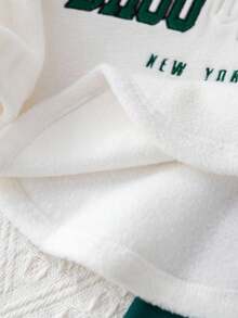 SHEIN Babygirl 可爱休闲羊毛字母图案卫衣和裤子套装 - 白色 - 查看 10