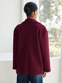 Lumivelle Women's Autumn/Winter Long Sleeve Metal Button Double-Breasted Mid-Length Overcoat - Burgundy - View 2