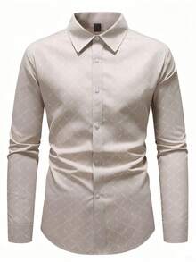 Manfinity Mode 男士长袖修身商务正装衬衫，米色长袖衬衫，适合商务场合，秋季款 - 杏色 - 查看 3