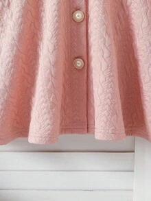 SHEIN Elladie kids 年轻女孩优雅粉色纹理面料腰部拼接白色仿毛领连衣裙，秋冬 - 藕粉色 - 查看 5