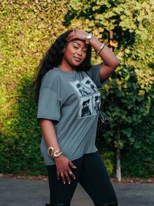 PeachySprinkles Women's Round Neck Drop Shoulder T-Shirt, Minimalist Fashion Casual Everyday Wear