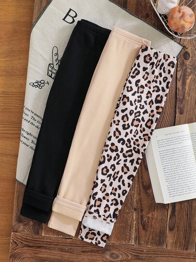 SHEIN 3pcs/Set Young Girls Heart Leopard Print Knitted Soft Elastic Waist Leggings Set, Autumn/Winter Bottoms, Matching Sister Outfits Girls Leggings Kids Leggings Leopard Print Leggings Cheetah Print Leggings Thermal Lined Leggings Girls Leopard Print Leggings With Solid Cream And Black Options Three Pack Soft Elastic Waist Pants Kids Fashionable Leopard Pattern Leggings Bundle Including Solid Basic Colors For Everyday Wear Comfortable Fit Girls Cheetah Print Legging Leopard Pants Cheetah Pants Kids Girl Pants