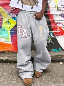 Manfinity Roghcode Casual Loose Street Style Drawstring Men Sweatpants - Light Grey - View 1
